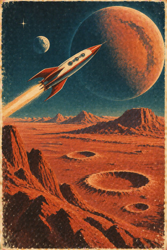 Mars rocket tours retro - rocket,